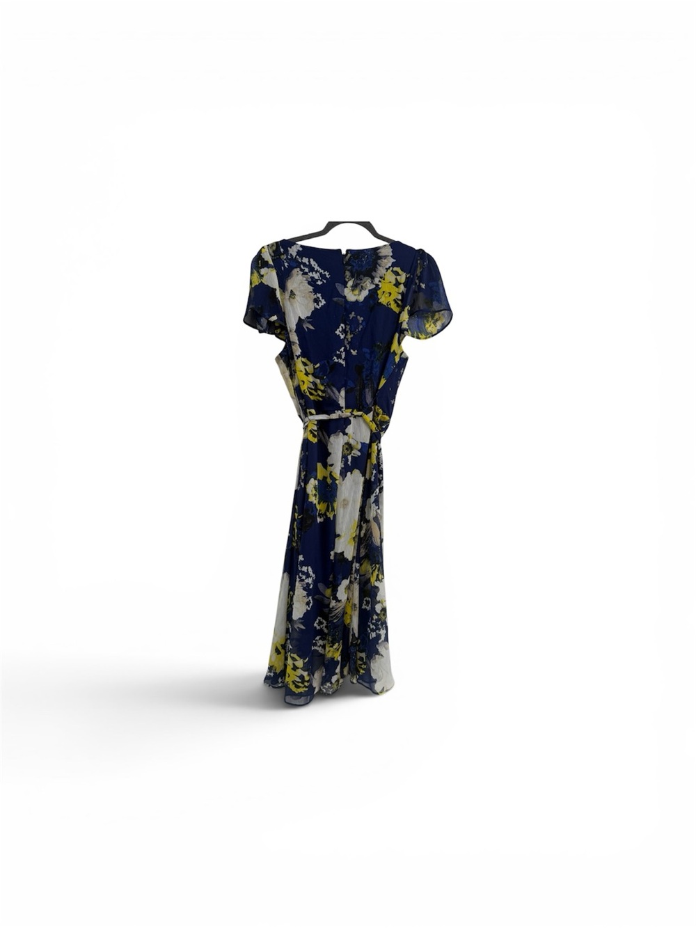 DKNY Navy Floral Wrap midi dress 12 BOHO cottagecore coquette old money Y2K - Picture 6 of 8